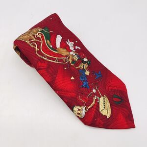 St. Nicks Tie Shop 100% Silk Necktie 58x3.75" Holiday Necktie Santa Reindeer USA